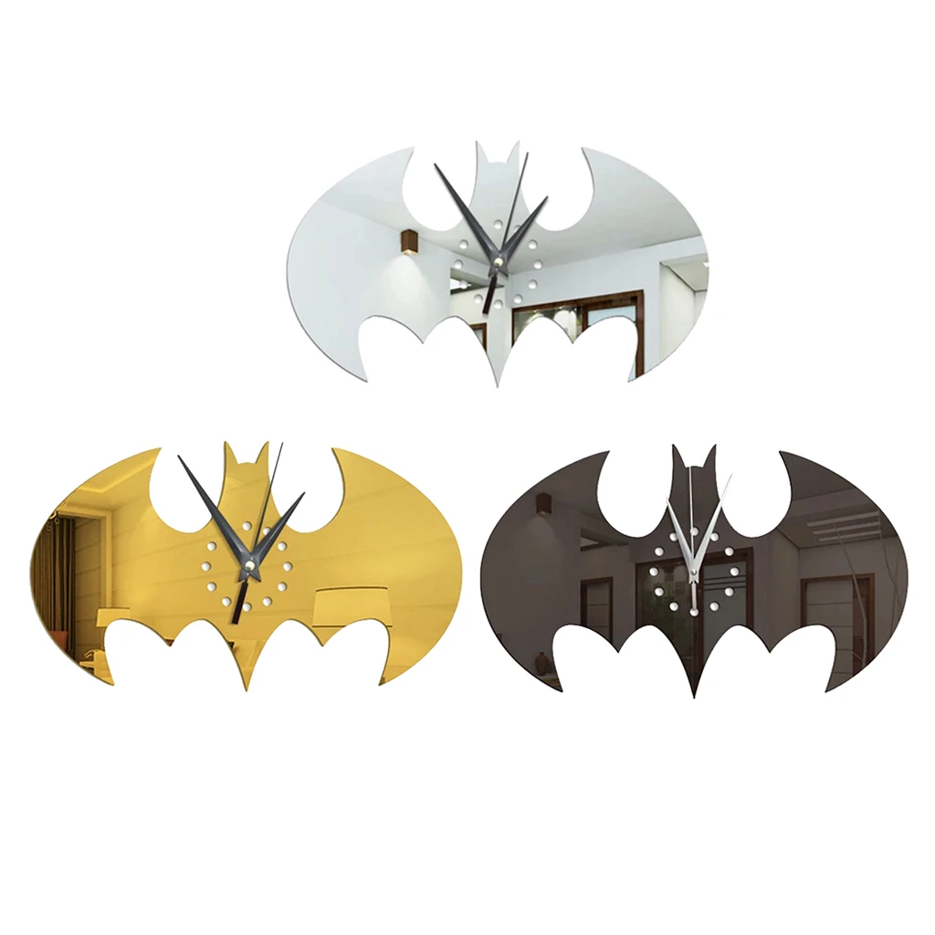 Acrylic Bat Shape Wall Clock Wall Sticker Mute Clock Home Art Decor