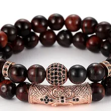 8 мм 2 шт./компл. hg3 эластичные отрегулировать природа красный Тайгерай бисера micro pave cz Циркон кубического циркония Медь браслеты браслет