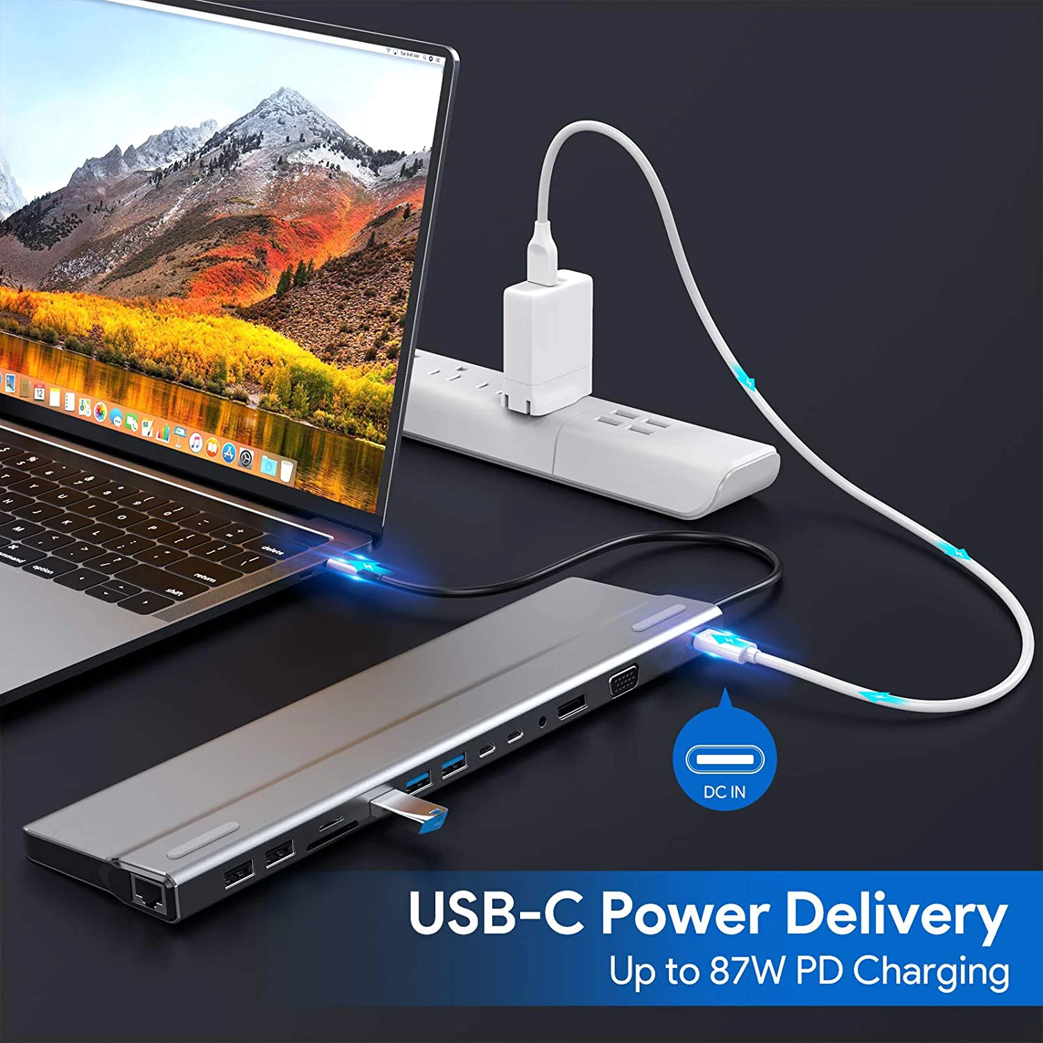 USB C Hub 14-in-1 USB C Adapter mit 4K HDMI VGA USB-C Thunderbolt 3 Gigabit Ethernet Audio SD/TF für MacBook Dockingstation_voghion.com