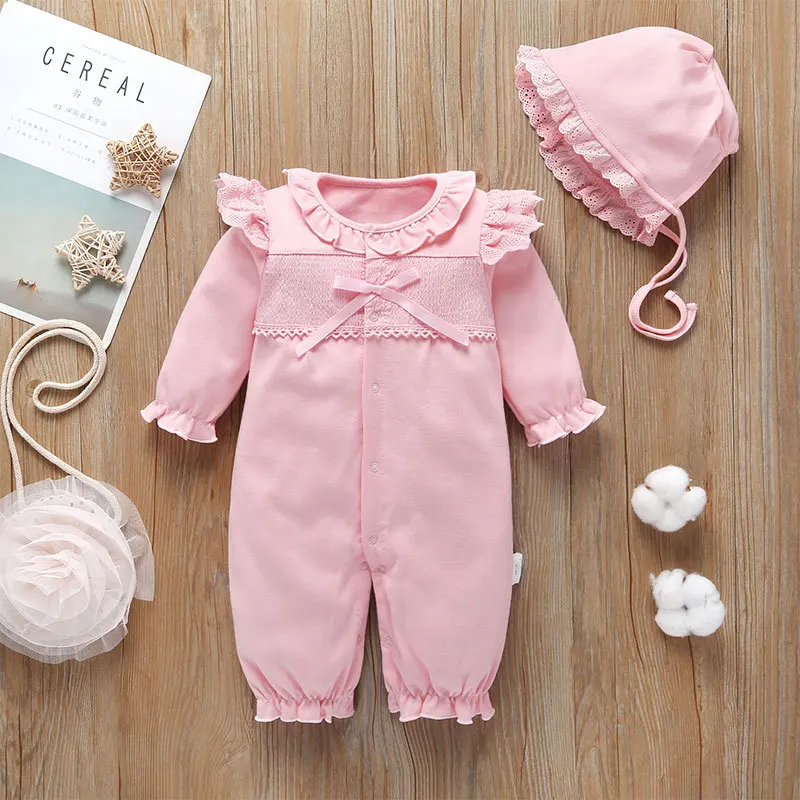 

INS Hot Selling Childrenswear Autumn Clothes for Babies Lace Solid Color Onesie Lace Long Sleeve Kids' Rompers