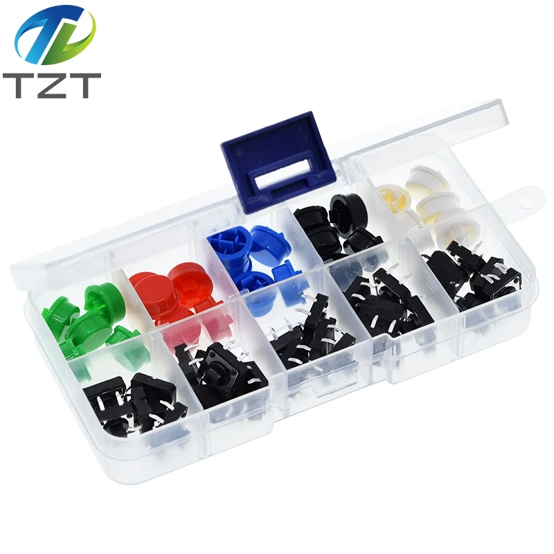25PCS Tactile Push Button Switch Momentary 12*12*7,3MM Micro switch button + 25PCS Tact Cap (5 farben) für Arduino mit Fall – Detail 5