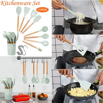 

17PCS Home kitchen utensils tableware Multi-functional Kitchen Utensil Set Silicone Cooking cutlery Set #40