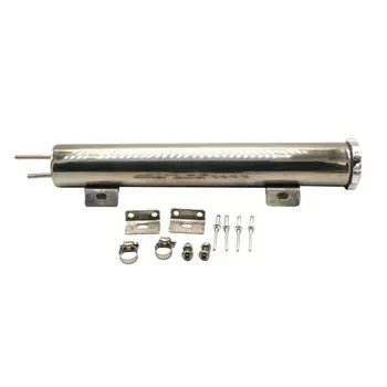 

13" X 2" Radiator Overflow Recovery Tank Polished Stainless + Brackets & Bolts 2 * 13 Metal Cooling Kettle