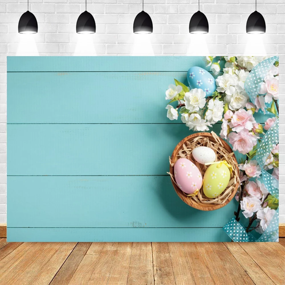 

Yeele Easter Spring Flower Eggs Blue Wood Board Baby Photography Backdrop Vinyl Background For Photo Studio Photophone Photocall
