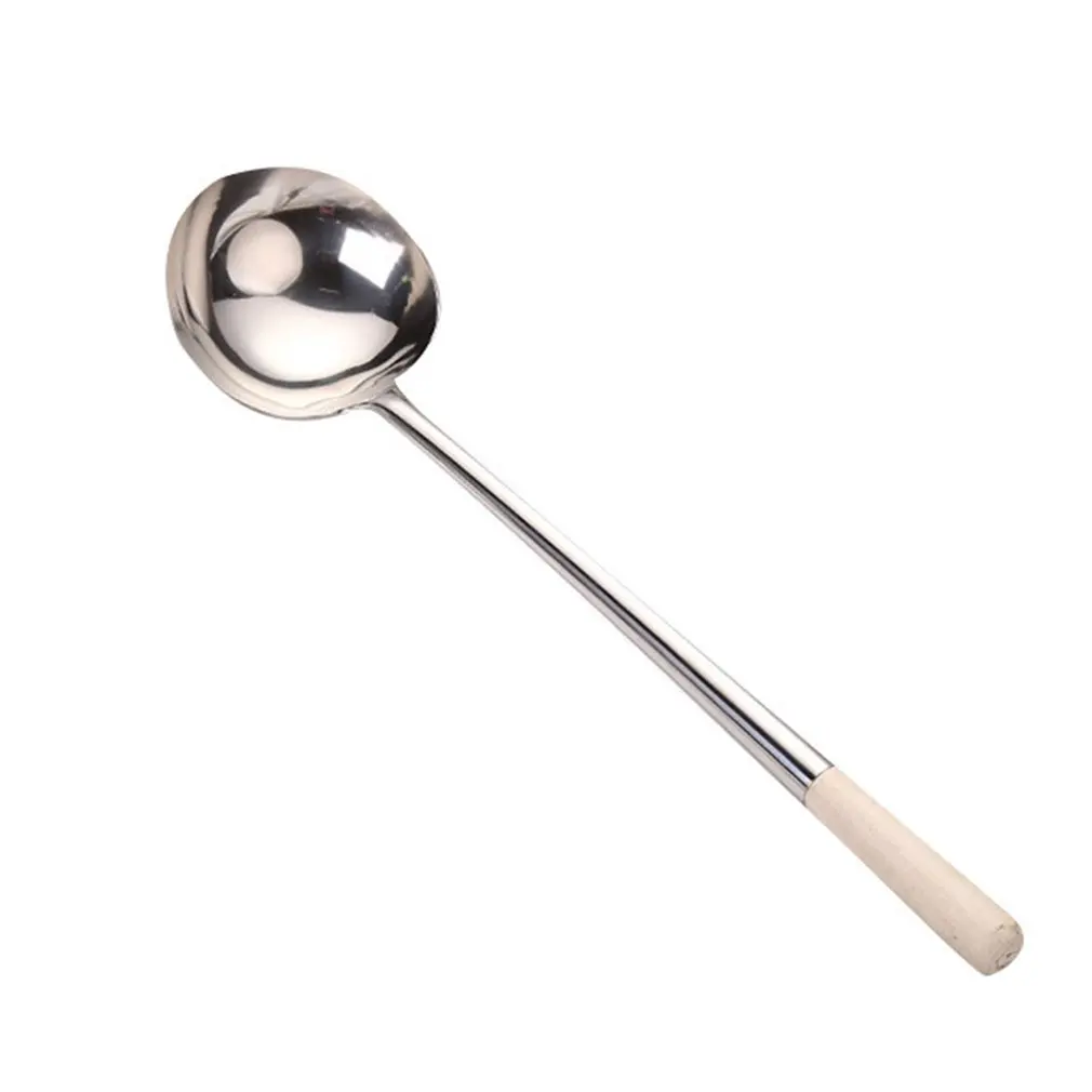 

Hot High Quality Stainless Steel Cooking Shovel With Wooden Handle Portable Household Spoon Cook's Frying Spoon Stir Fry Spoon