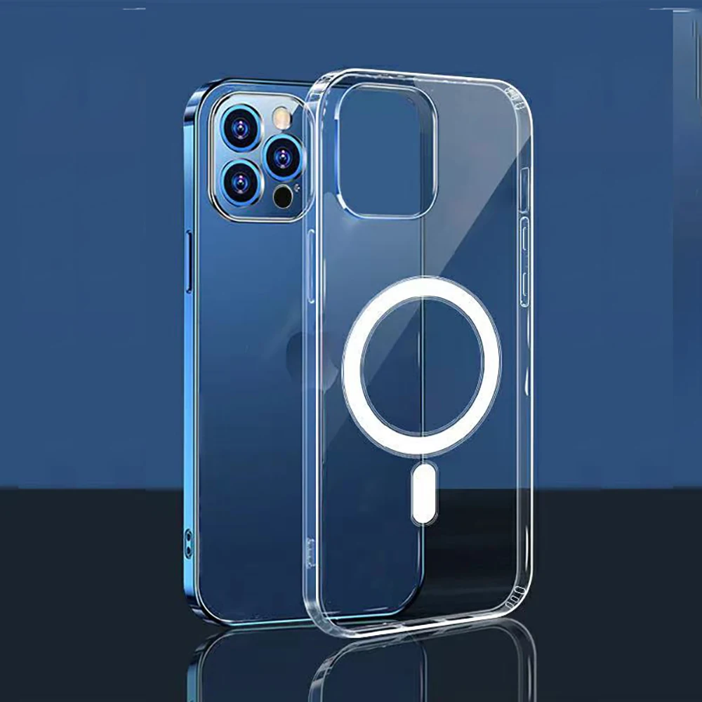 Clear Magnetic Anti-Drop Silicone Protective Phone Case Suitable for IPhone 12 11 Pro Max Mini Support Magsafe Wireless Charge