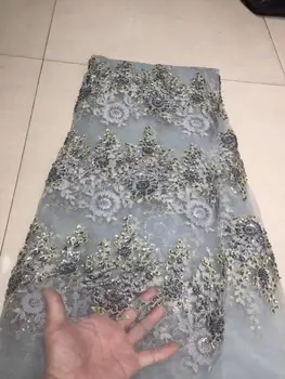 

2020 Latest French Nigerian Laces Fabrics High Quality handmade beaded Tulle African Laces Fabric for Wedding dress YYZ7873