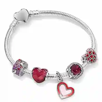 

100% 925 silver sterling zt0248 Romantic Valentine's Day everlasting love heart forms frizzy charm gift bracelet fine set