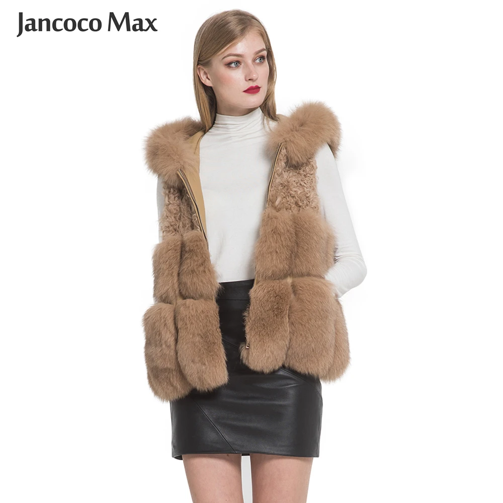 Женский жилет с капюшоном Jancoco Max зимний теплый овечьим мехом 2019 Реальная Модель