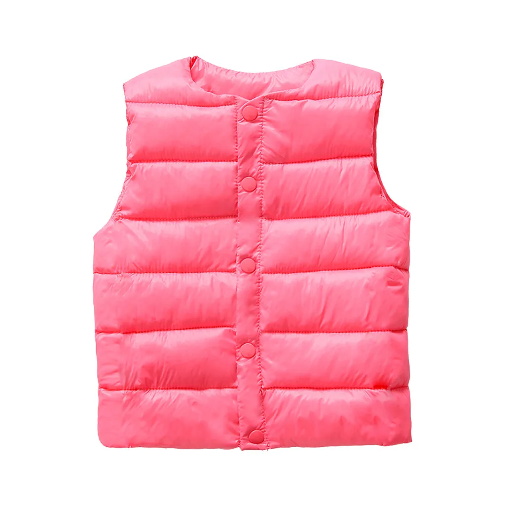 MUQGEW/Детский жилет для девочек и мальчиков зимняя детская одежда однотонный жилет в полоску для маленьких девочек и мальчиков Теплый жилет верхняя одежда, пальто - Цвет: Hot Pink