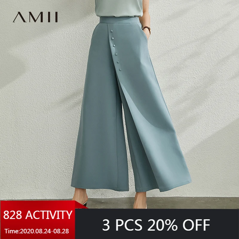 AMII Minimalism Spring Summer Solid Wide Leg Pants Women Causal Trousers High Waist Loose Long Pants 12070188