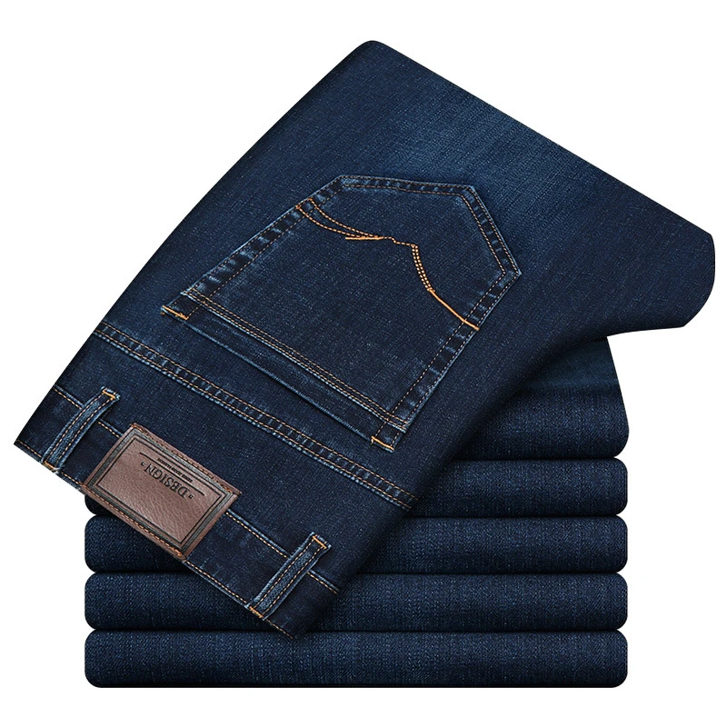 Весна Осень Новые мужские классические деловые свободные прямые Джинсы Стрейчевые синие джинсовые брюки мужские повседневные Брендовые брюки DK8066 - Цвет: DK8066 blue