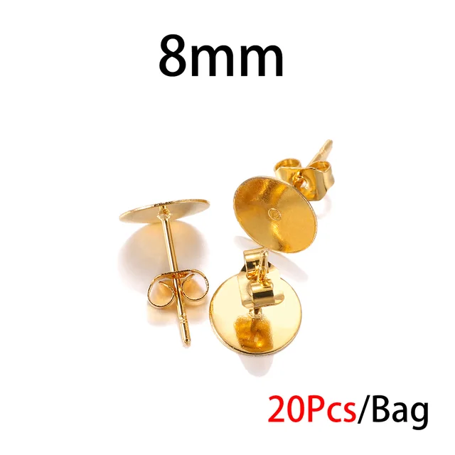 20-100pcs/lot Gold Stainless Steel Blank Post Earring Studs Base Pins With Earring Plug Findings Ear Back For DIY Jewelry Making 8 x 12mm