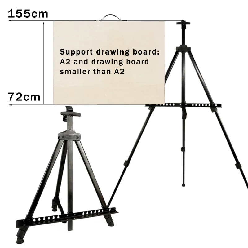 Chevalet Easel Noir 160 Cm Réglable Et Pliable - Pour Tableaux, Plans De Mariage, Affiches - Avec Sac De Transport