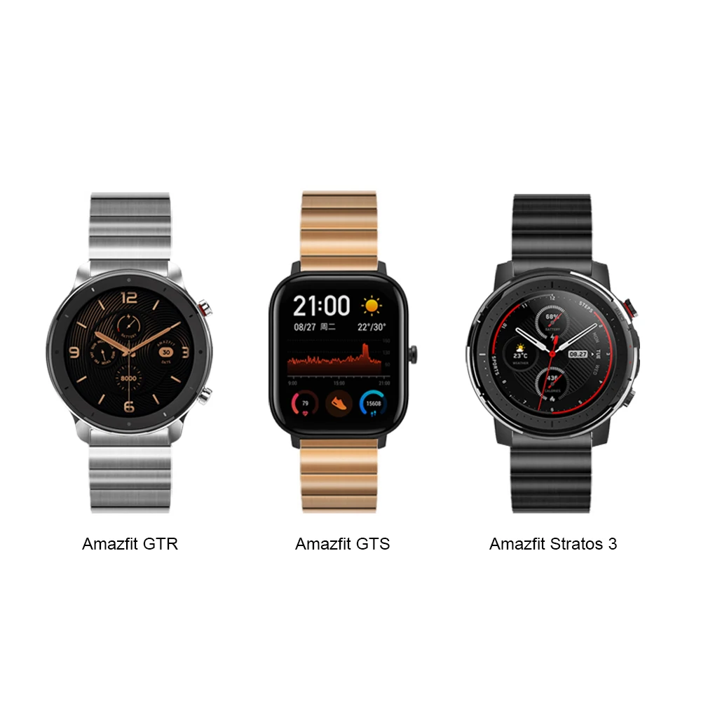 Металлический ремешок для часов из нержавеющей стали для Huami Amazfit GTS/GTR 47 мм 42 мм часы браслет для Amazfit 3 Stratos/Bip lite