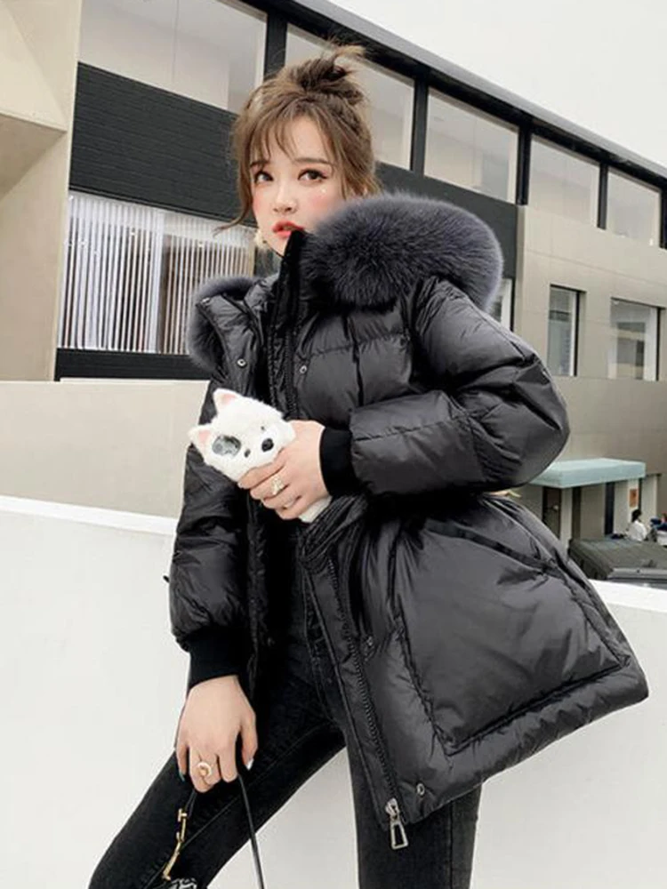 Womens Thick Hooded Parkas Coats - Long Sleeve Full Zipper Baggy Puffer Lon Womens Thick Hooded Parkas Coats Windproof Waterproof Faux Fur
