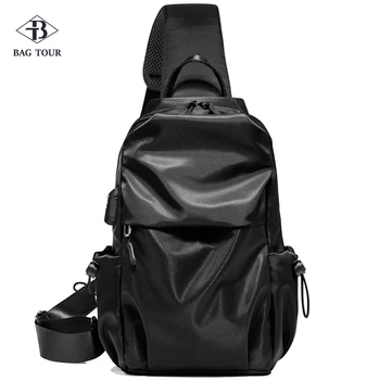 

Chest Bag Packs Men USB Casual Commuting Brief Urban Multilayers Water resistant cross-body New Trend tide cool chest bags