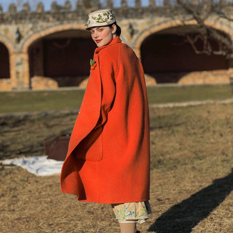 Дизайн для женщин осень зима Mori Girl Милая теплая короткая Повседневная Свободная оранжевая желтая Длинная шерстяная куртка шерстяное пальто