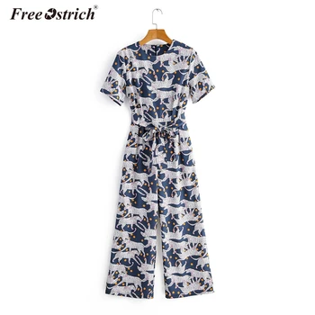 

Free Ostrich Women Short Sleeve O Neck Clubwear Playsuit Bodysuit Party High Waist Loose Jumpsuit Long Trousers N30