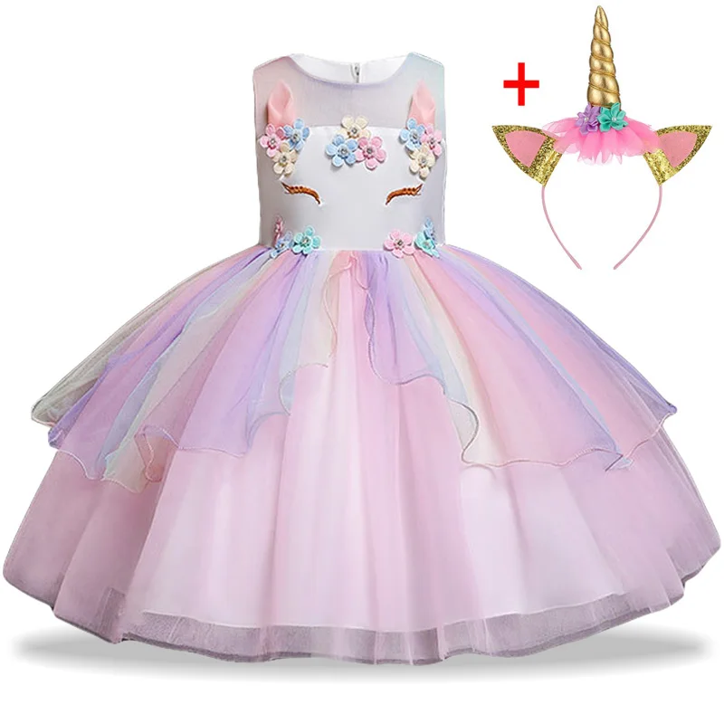 Платье с единорогом; Детские платья на день рождения для девочек; костюм на Хэллоуин и Рождество; детское праздничное платье принцессы; платье Золушки Эльзы
