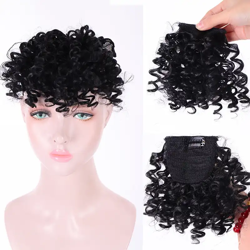 Jinkaili Afro Kinky Curly Bang For Black White Woman Fake Fringe