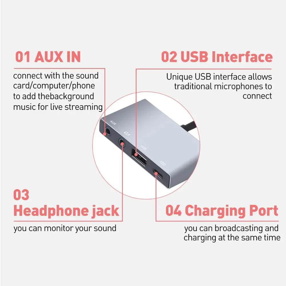 8 контактный разъем для наушников Aux USB аудио интерфейс адаптер вещания