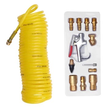 

14pcs Air Compressor Accessory Kit Tool Recoil Hose Blow Gun Nozzles Copper Connectors Set (Yellow)