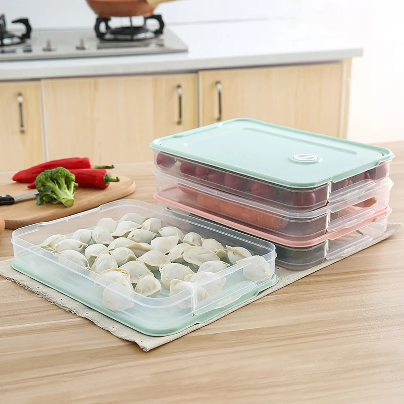 

New Food Preservation Tray Refrigerator Dumplings Storage Organizer Box with Lid SF66