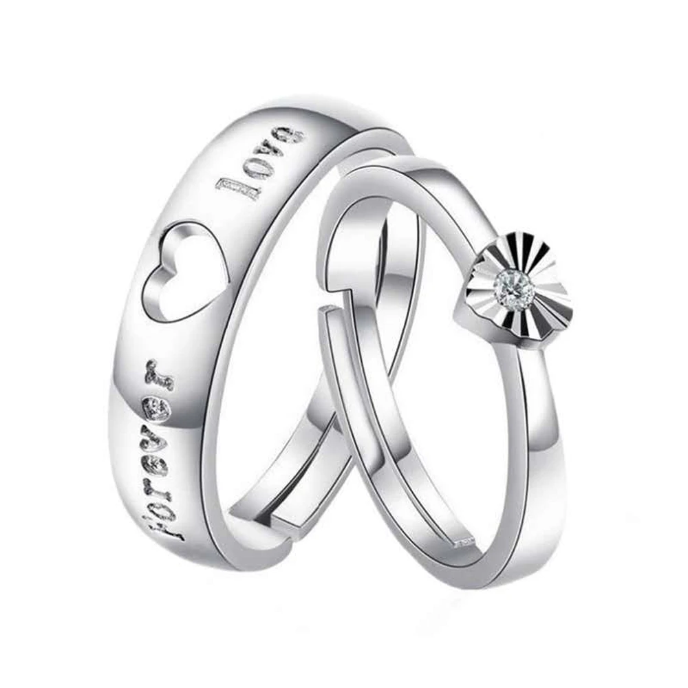 Couples Rings 2Pcs/Pair Copper Plated Platinum Resizeable Engagement Ring For Men Women
