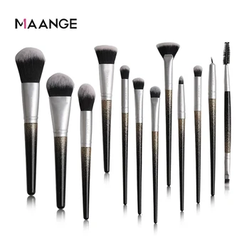 

MAANGE 12Pcs Makeup brushes professional makeup brush set Synthetic Hair face & eyes black Beauty make up brushes set kit tools