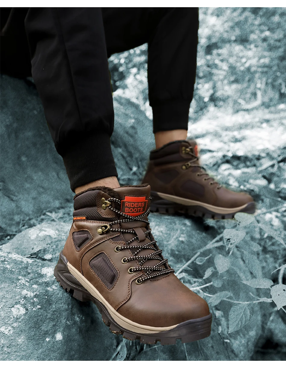 Пробковые мужские зимние ботинки теплые мужские зимние ботинки из водонепроницаемой кожи высокого качества Мужская Рабочая обувь для улицы botas hombre 40-46
