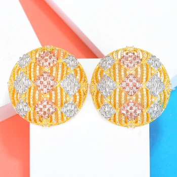 

Jimbora Luxury Shiny Noble Big Round Earrings For Women Luxury Full Cubic Zircon Wedding Bridal Indian Dangle Earrings Jewelry