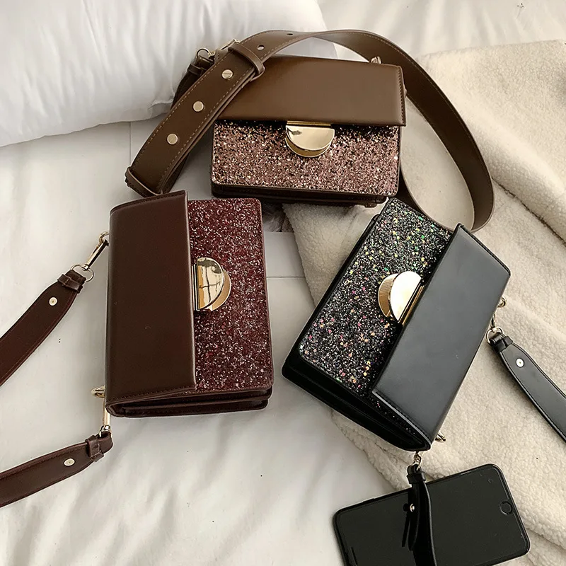 

2019 New Style Sequin Square Sling Bag Clip Lock Debutante-Style Shoulder WOMEN'S Bag