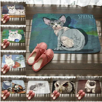 

Animal Cat Dog Printing Doormat Flannel Home Decoration Non-slip Floor Mat Cat Door Mat Tapis De Bain Felpudo