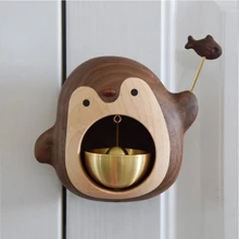 

Nordic Style Wooden Penguin Wind Bell PENDANT Metal Bell Crab Creative Refrigerator Door Paste Home Door Decoration Small Gift
