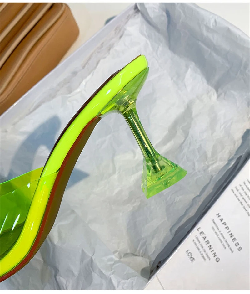 Green Silver Open Toe High Heels Women PVC Jelly Slippers 7CM9CM Transparent Perspex Slippers Shoes Heels Clear Sandals Size 40 (5) - 副本