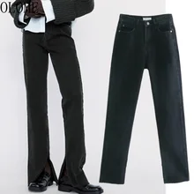 OLOME Women Vintage Jeans England Style High Street Washed Jeans Woman High Waist Jeans Forking Flare Jeans For  For Women