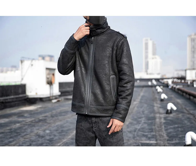 Мужская куртка из искусственной кожи, Мужская замшевая утолщенная куртка, Мужская куртка из оленьей кожи с хлопковой подкладкой, приталенное пальто, зимнее пальто из искусственного меха