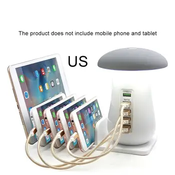

3.0 Usb Night Light Button Mode / Touch Mode Charger Hub 5 Ports Adapter Phone Charging Led Mushroom Desk Light