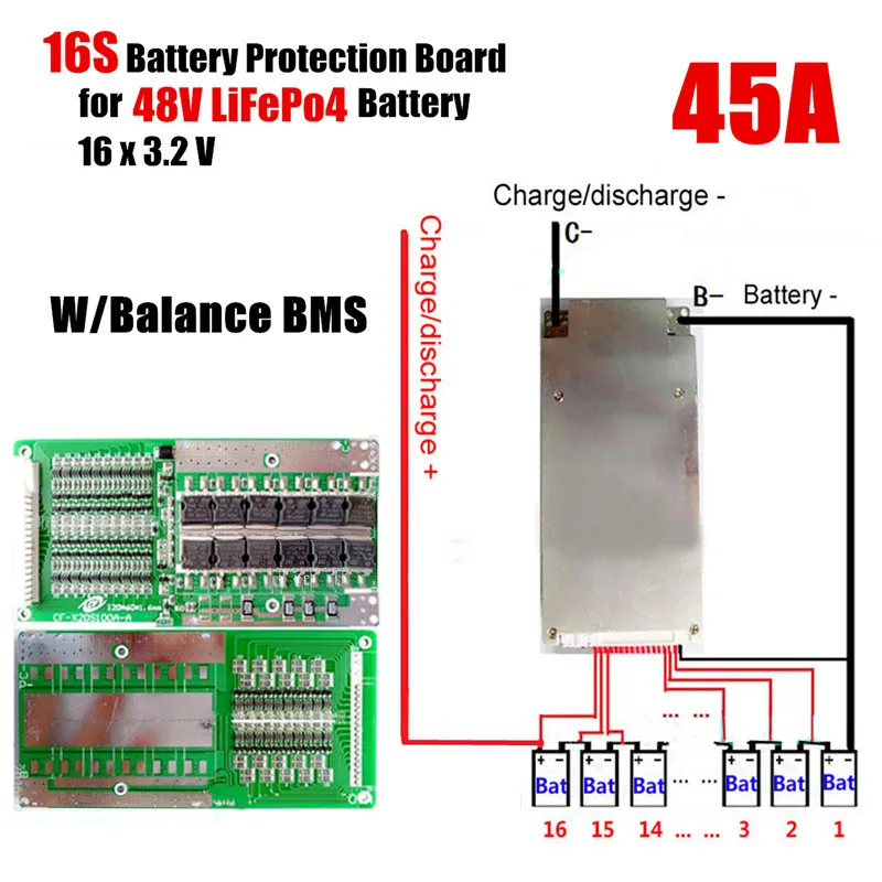16S 45A 48 В литий-ионный Lifepo4 батарея защита питания плата Bms Lfp Pcm Pcb интегральные схемы плата для электровелосипеда