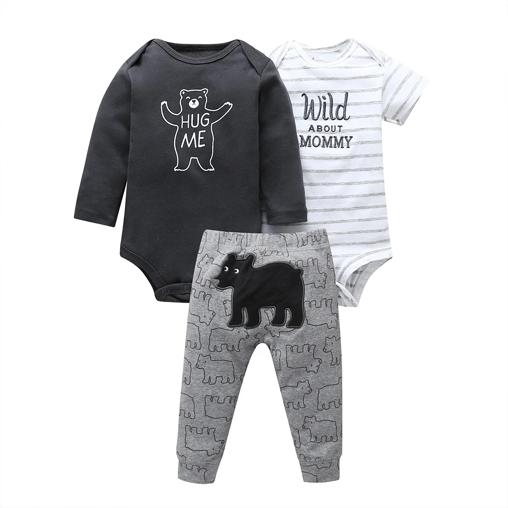 Комплект одежды для новорожденных из 3 предметов хлопковый комбинезон с длинными рукавами и круглым вырезом+ штаны для маленьких мальчиков и девочек, весенне-осенняя одежда - Цвет: 8