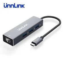 Unnlink USB C Ethernet адаптер type C в Lan RJ45 3 порта USB3.0 концентратор Thunderbolt 3 док-станция Сетевой адаптер для Macbook pro s8 9 p20
