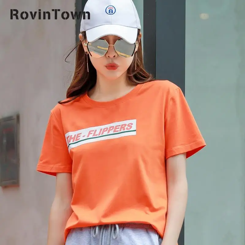 Женская хлопковая футболка с коротким рукавом оранжевая повседневная в стиле