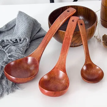 

Long Handled Wooden Soup Spoons Bamboo Kitchen Cooking Utensil Tools Teaspoon Catering Dessert Rice Spoon Wood Kitchen Gadget