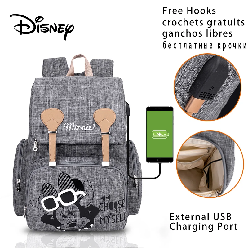 Disney детские сумки для подгузников рюкзак с USB подгузником водонепроницаемая
