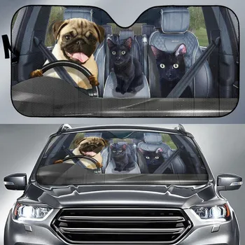 

INSTANTARTS Cute Teddy Dog Cat Funny Design Car Auto Sun Shade for Women's Girls Interior Accessories Windshield Sunshade Covers