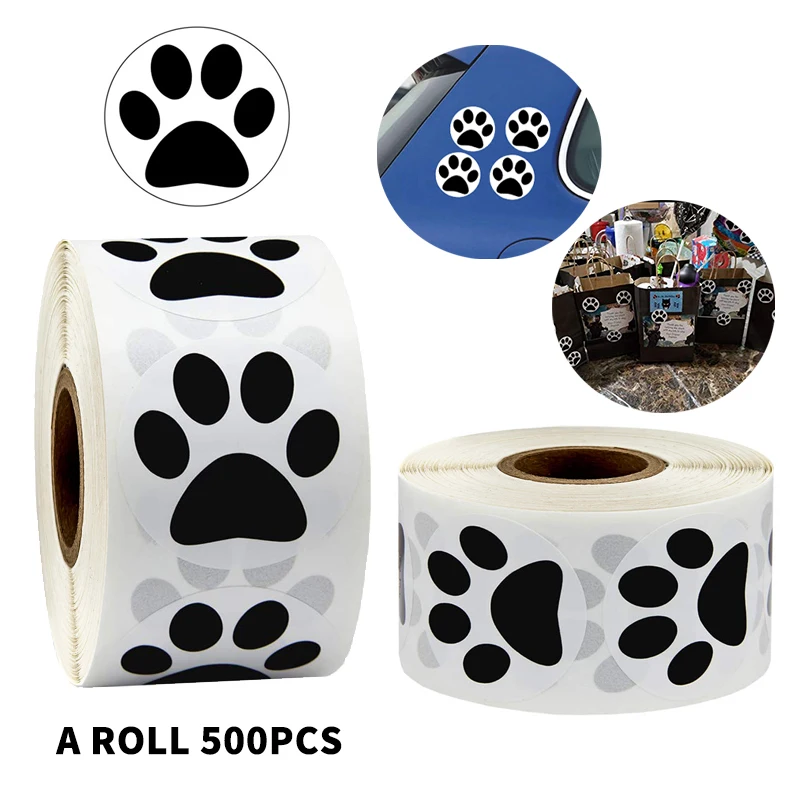 

500 Pcs Black Bear Paw Print Dog Puppy Paw Stickers 1Inch As Reward Sticker Stationery Teacher for Kids Scrapbooking Stickers