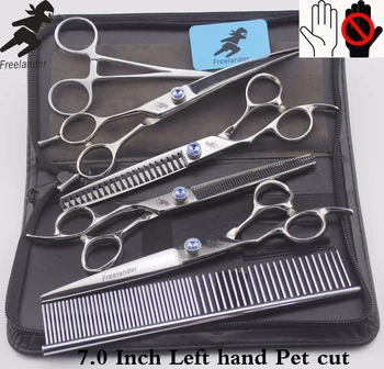 

7 "Professional pet grooming kit, direct and thinning scissors and curved pieces 4 pieces. ,technicolor ,Left Hand Pet scissors