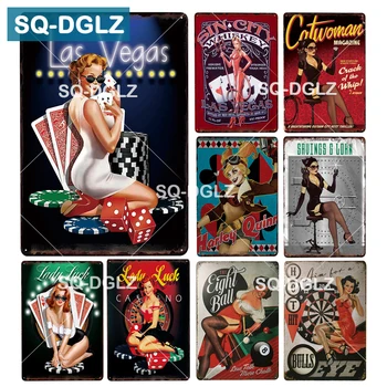 

[SQ-DGLZ] LAS VEGAS Metal Sign Plaque Vintage Tin Sign Pub Bar Decor Plate Retro Plaque Club Lady Luck Wall Decor Art Poster