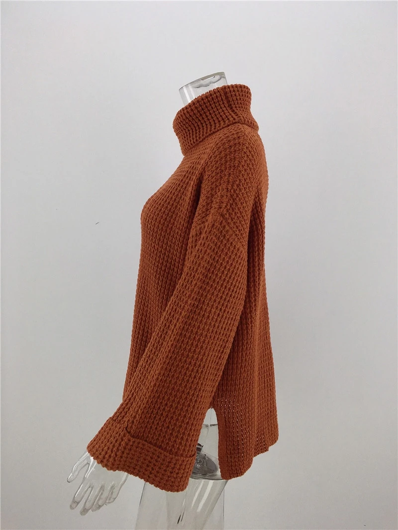 Fitshinling зима женский свитер с высоким воротом, пуловеры, трикотаж, однотонный Тонкий джемпер с отворачивающимися рукавами, женский свитер, распродажа
